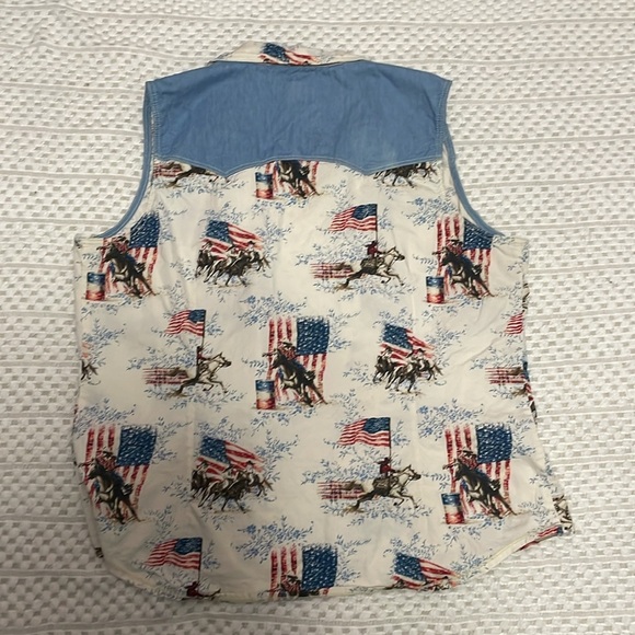 Legacy Falls Snap Sleeveless American Flag Rodeo Cowboy Top - Picture 11 of 14